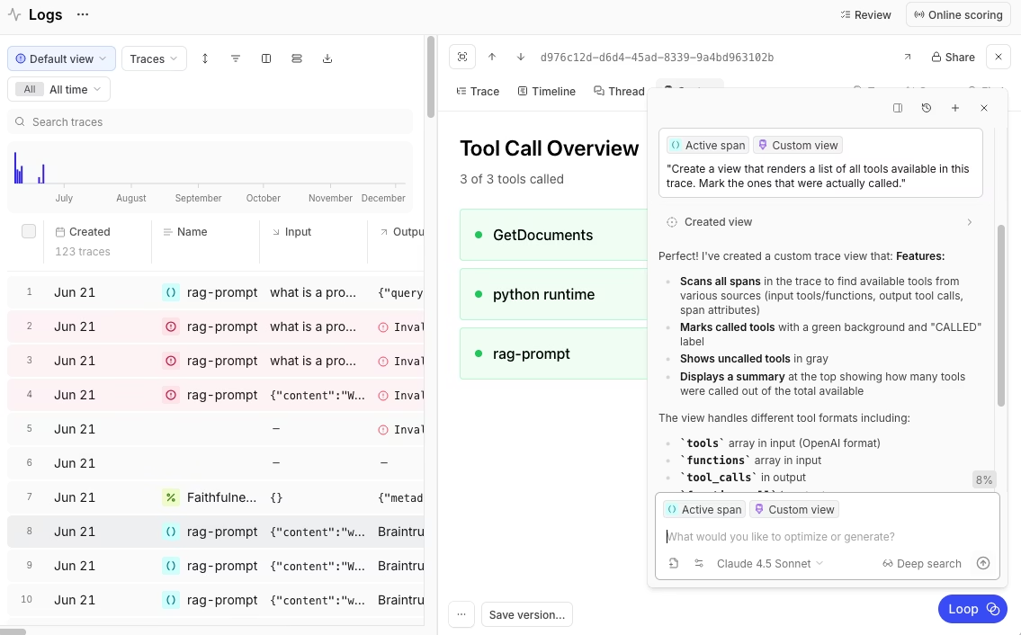 Production observability in Braintrust